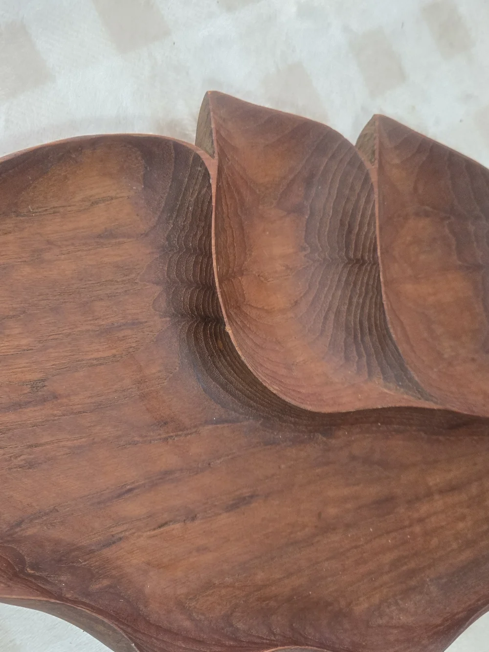 Leaf-Shaped Wood Serving Tray, 3 Compartments, Dark Brown, 18 in